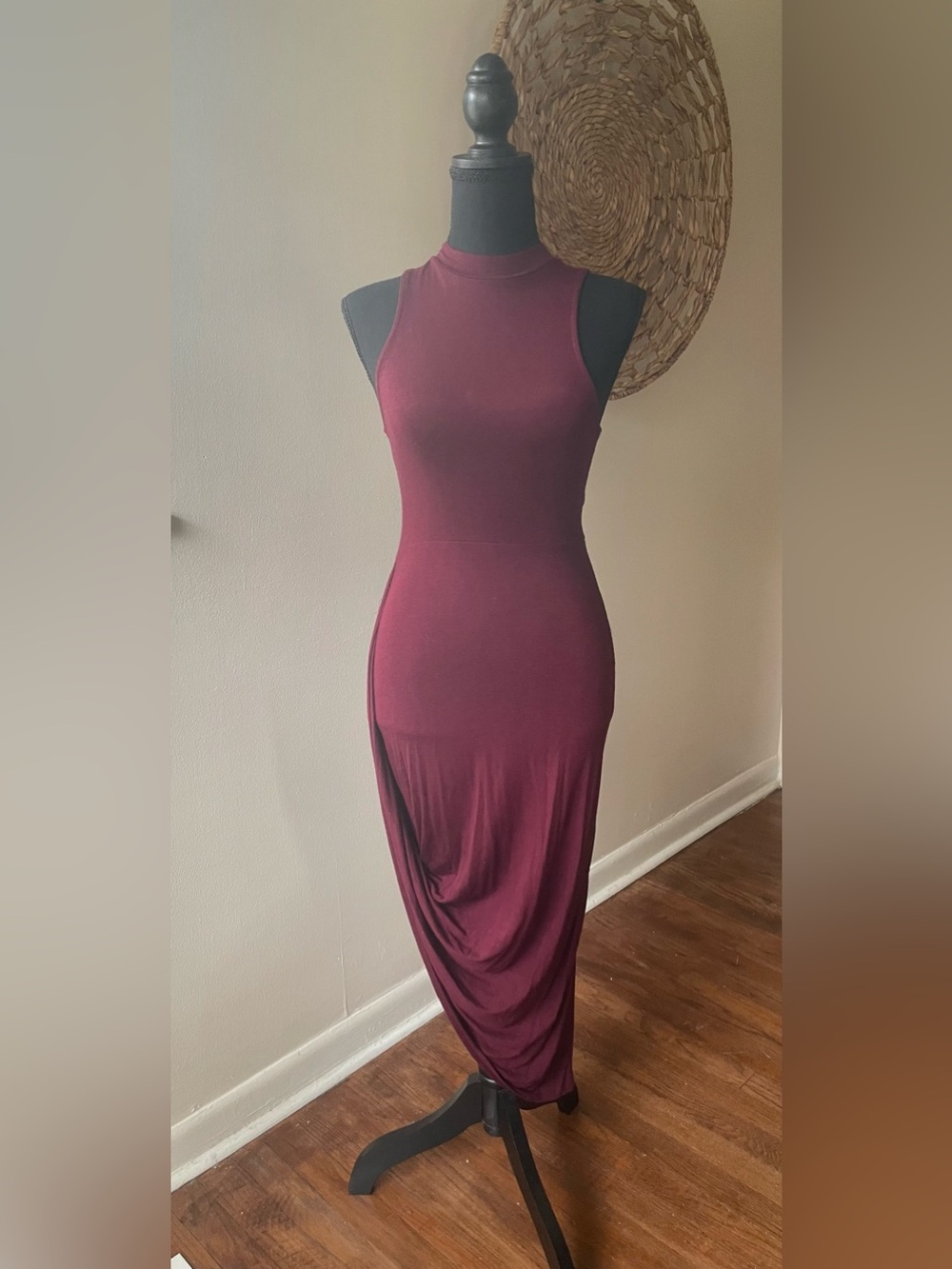 Charlotte Russe Maroon Maxi Dress with Drape Side
